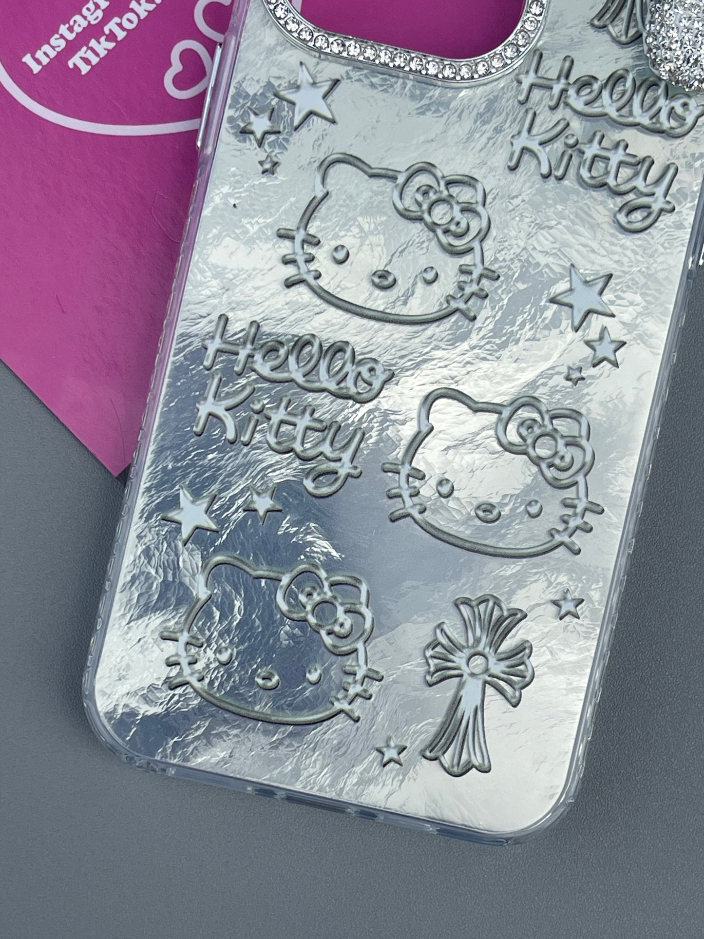 Hellokitty Silver Shell Texture 3D Rhinestone Bow Cute Kawaii Phone Case #0290