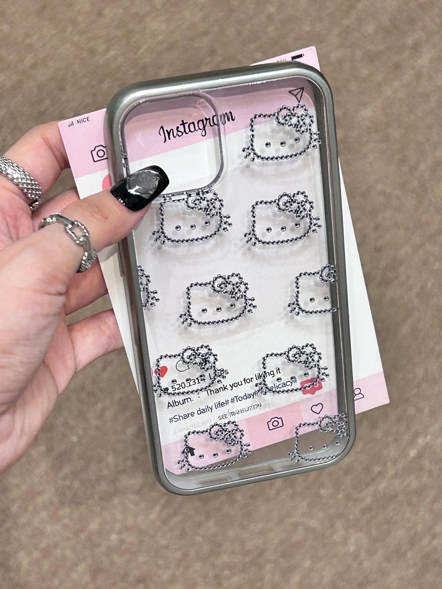 Hellokitty Silver Rhinestones Handmade Clear Cute Kawaii Phone Case #0034