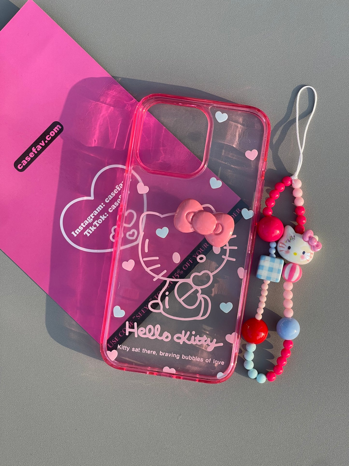 Hellokitty Pink Side Cute Kawaii Phone Case with Phone Chain#0272