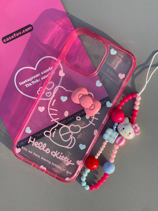 Hellokitty Pink Side Cute Kawaii Phone Case with Phone Chain#0272