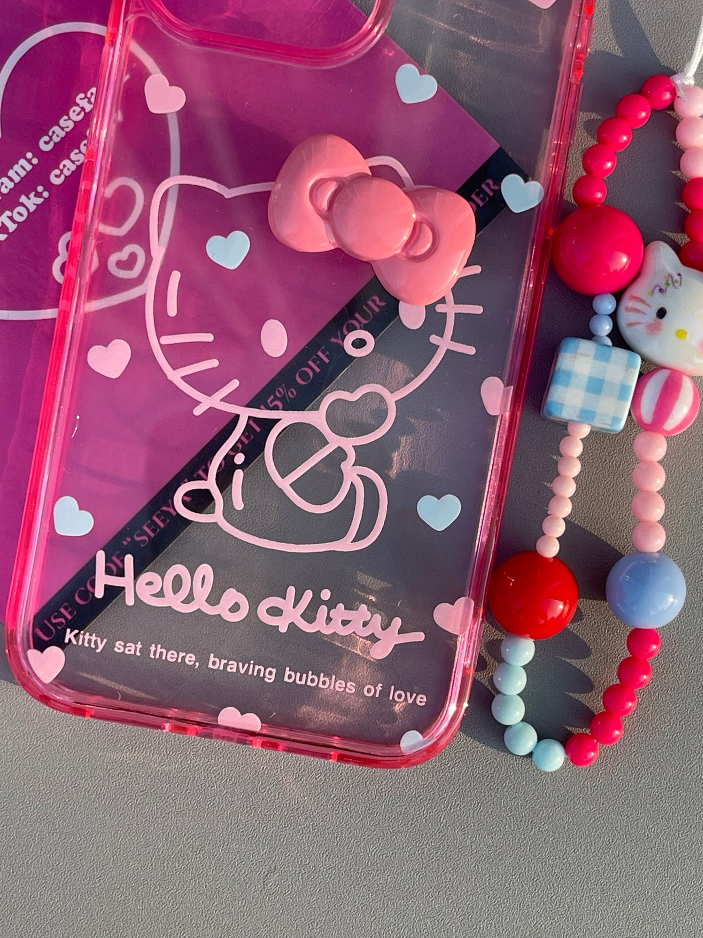 Hellokitty Pink Side Cute Kawaii Phone Case with Phone Chain#0272