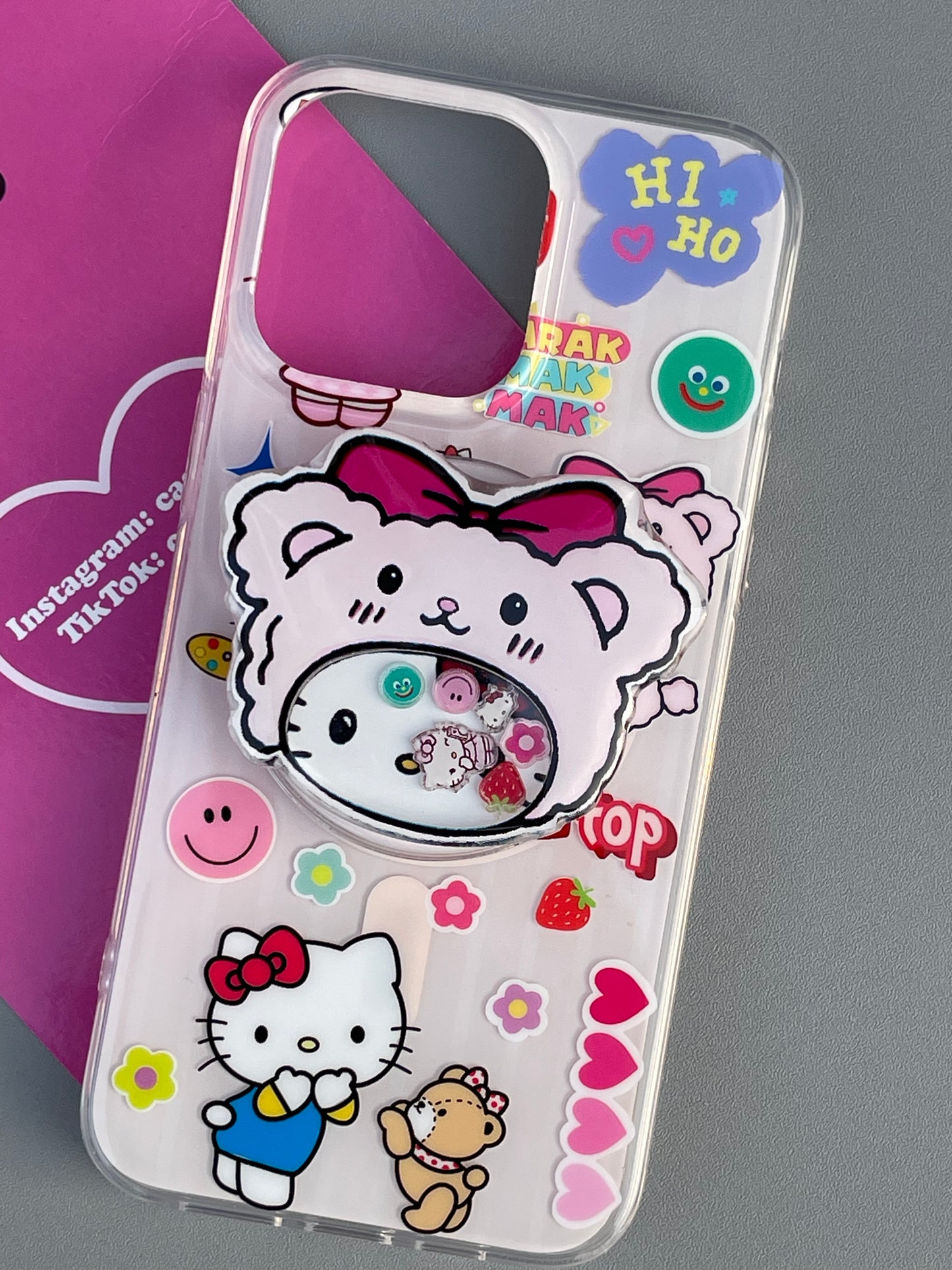 Hellokitty Pink Cute Kawaii MagSafe Case + MagSafe Stand Holder / Phone Grip #0296