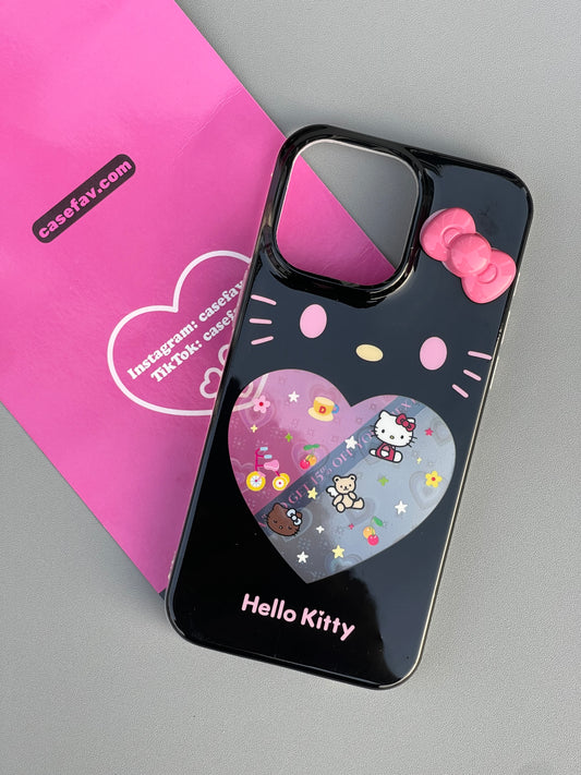 Hellokitty Black Heart Clear Holographic Subtle Heart Cute Kawaii Phone Case #0297