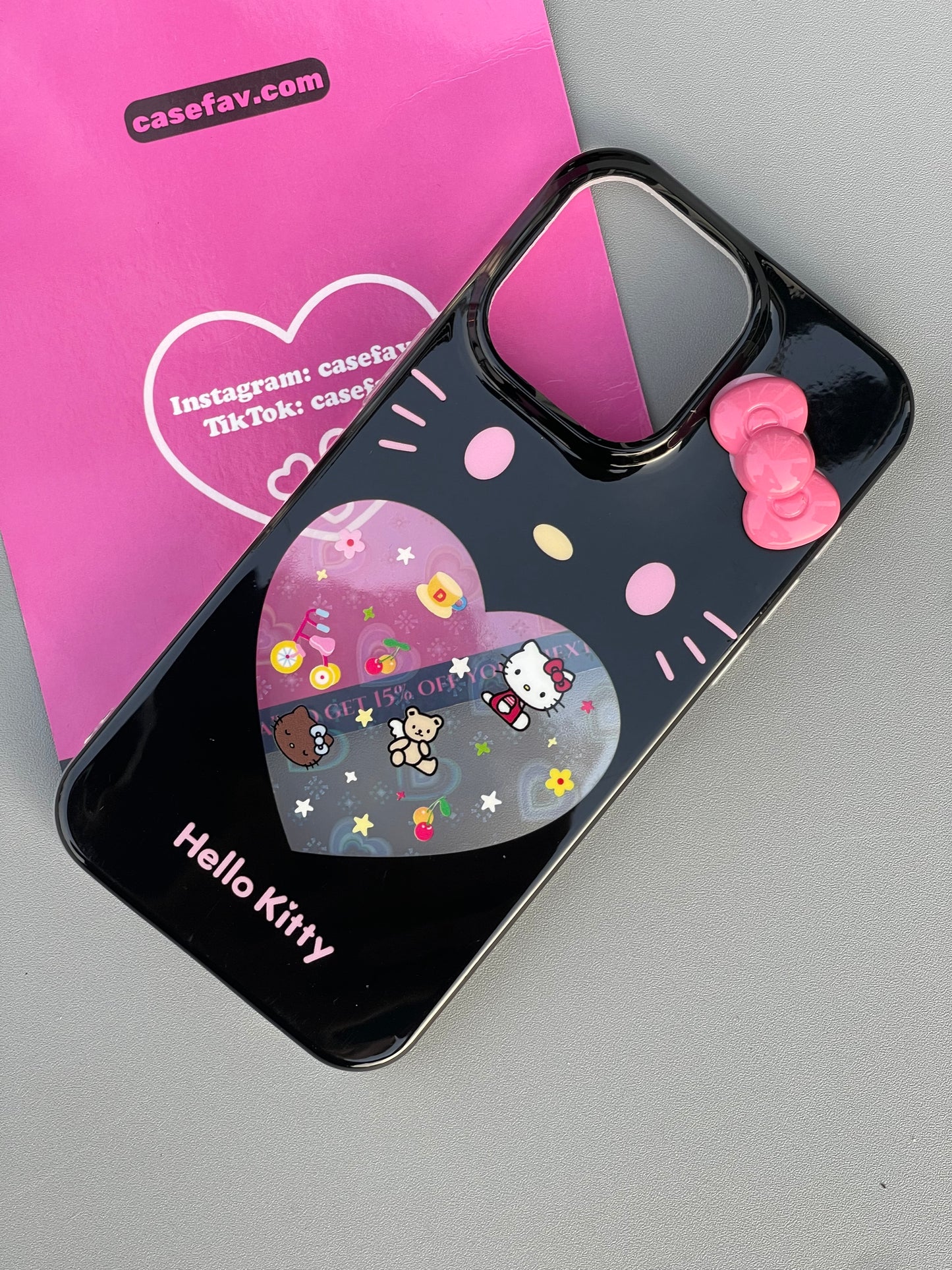 Hellokitty Black Heart Clear Holographic Subtle Heart Cute Kawaii Phone Case #0297