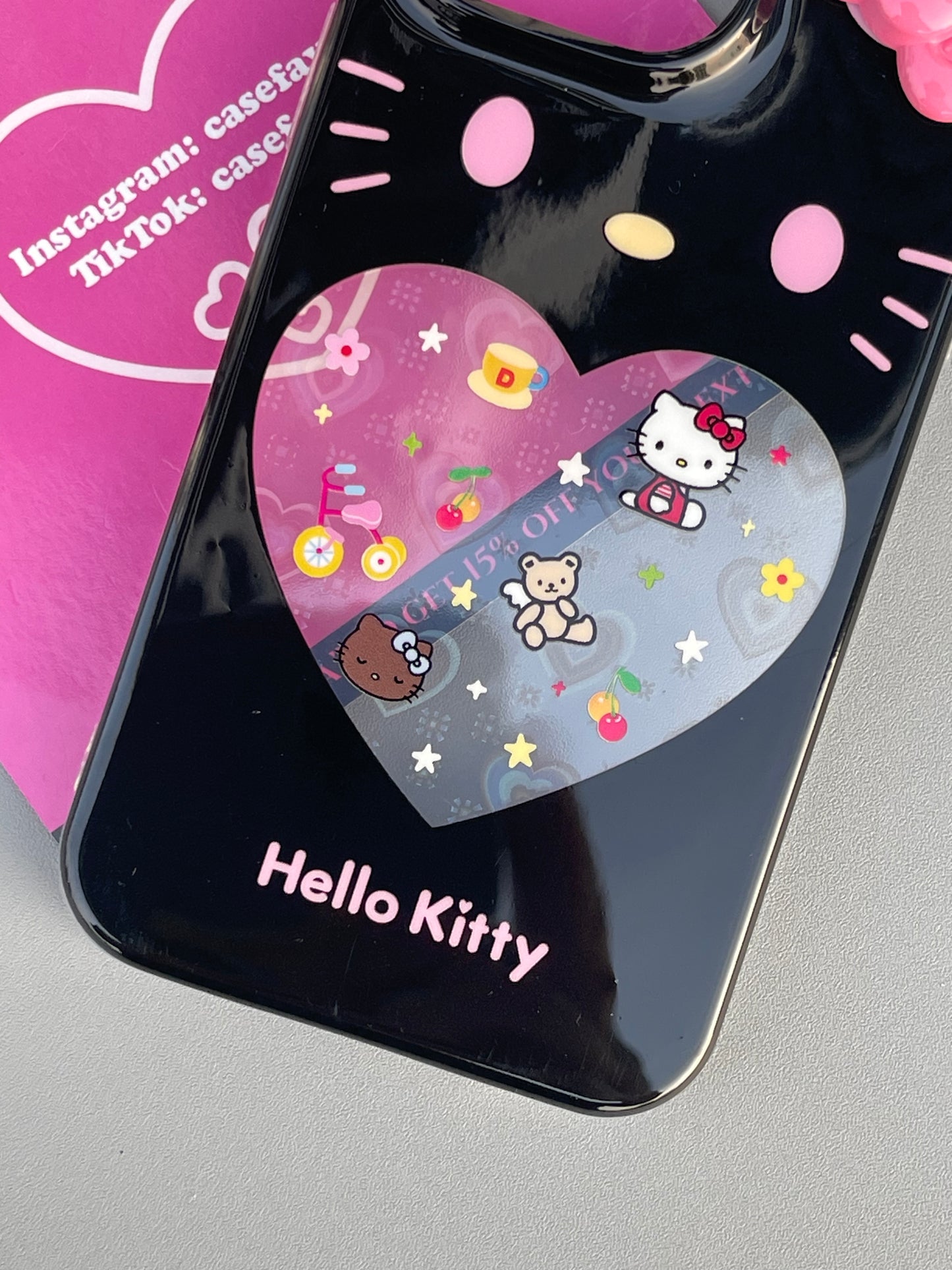 Hellokitty Black Heart Clear Holographic Subtle Heart Cute Kawaii Phone Case #0297