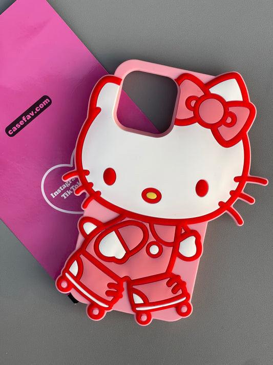 Hellokitty Skating Shape Silicone Cute Kawaii Phone Case with Phone Chain#0278