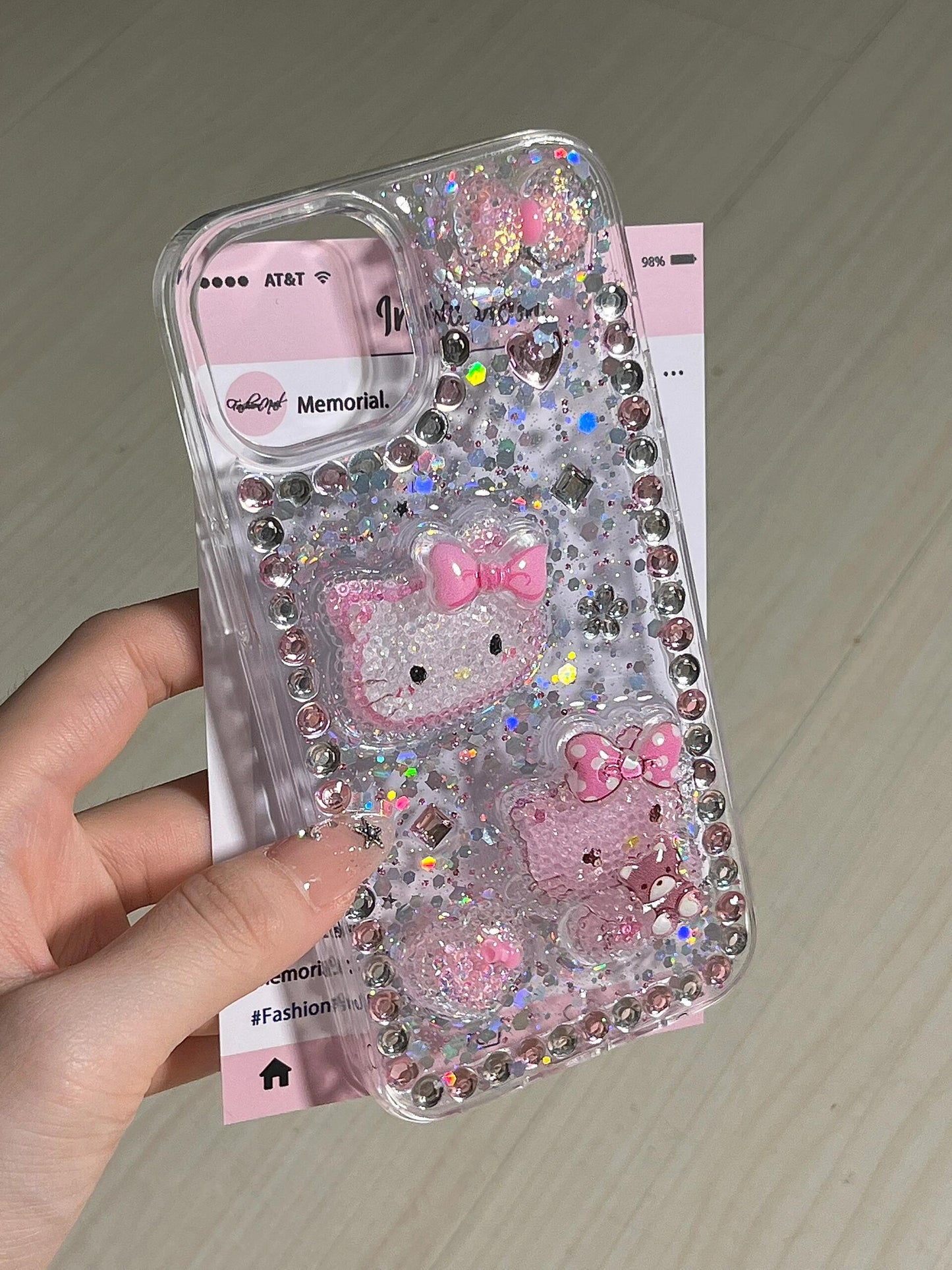 Hellokitty 3D Pattern Rhinestone Handmade Diamond Clear Phone Case #0051