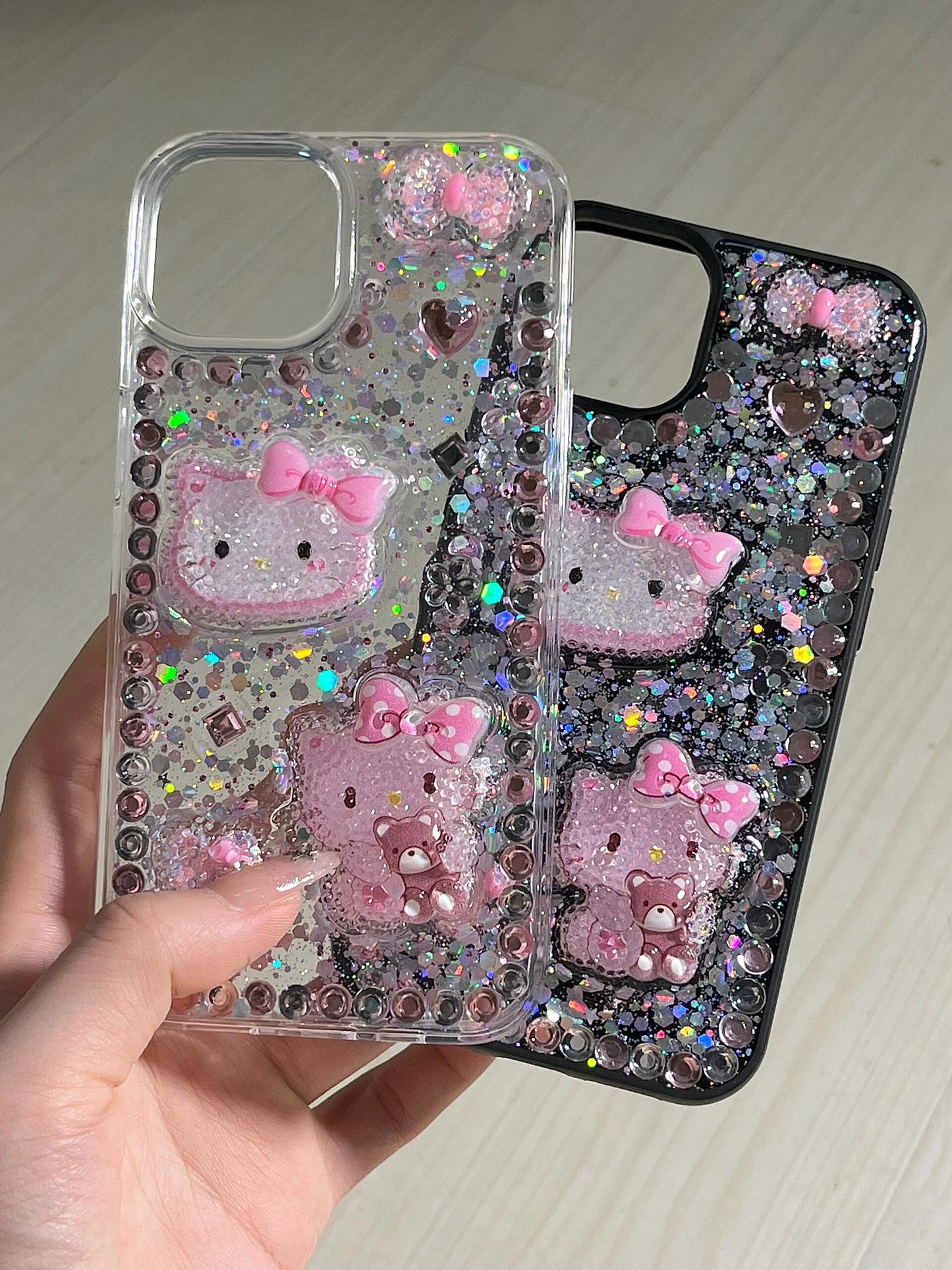 Hellokitty 3D Pattern Rhinestone Handmade Diamond Clear Phone Case #0051