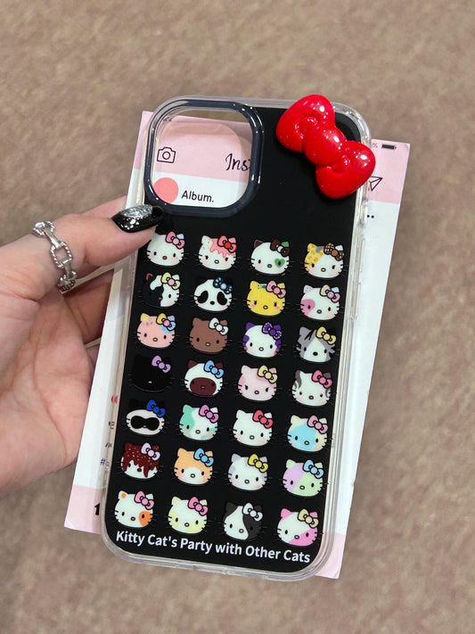Hellokitty Party With Other Cats Black 3D Red Bow Cute Kawaii Phone Case #0032