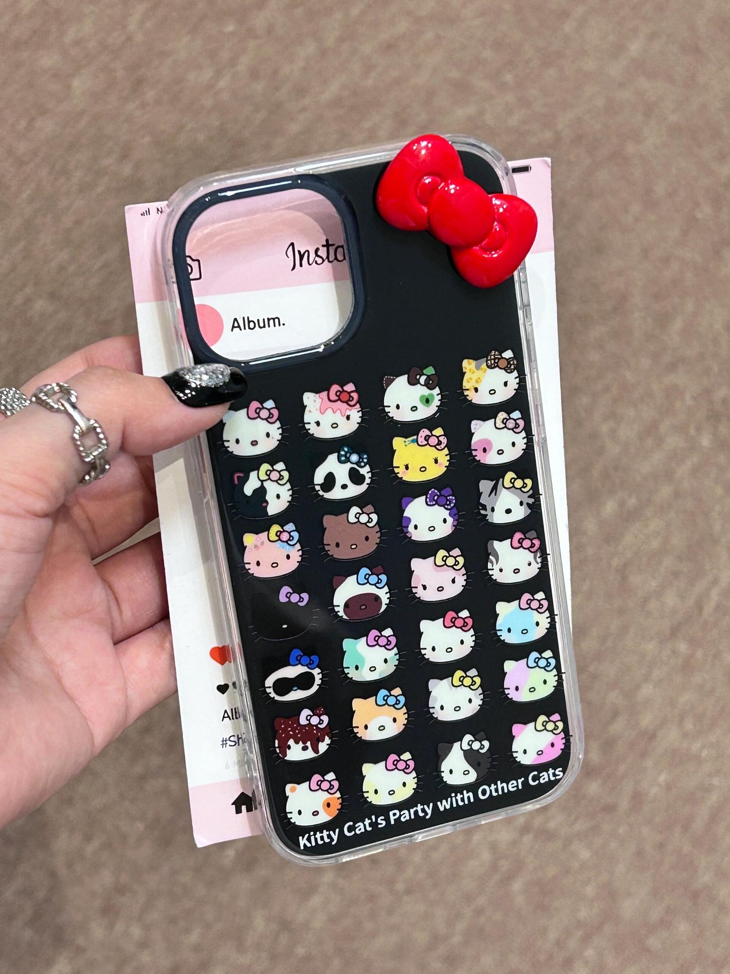 Hellokitty Party With Other Cats Black 3D Red Bow Cute Kawaii Phone Case #0032