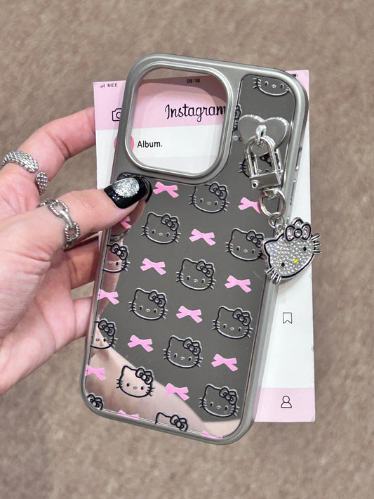 Hellokitty  Silver Pink Bow Mirror Case Cute Kawaii Phone Case #0037
