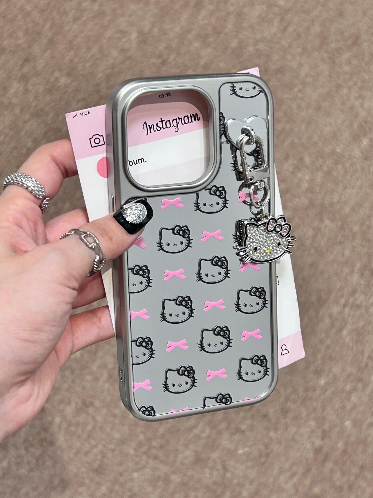 Hellokitty  Silver Pink Bow Mirror Case Cute Kawaii Phone Case #0037