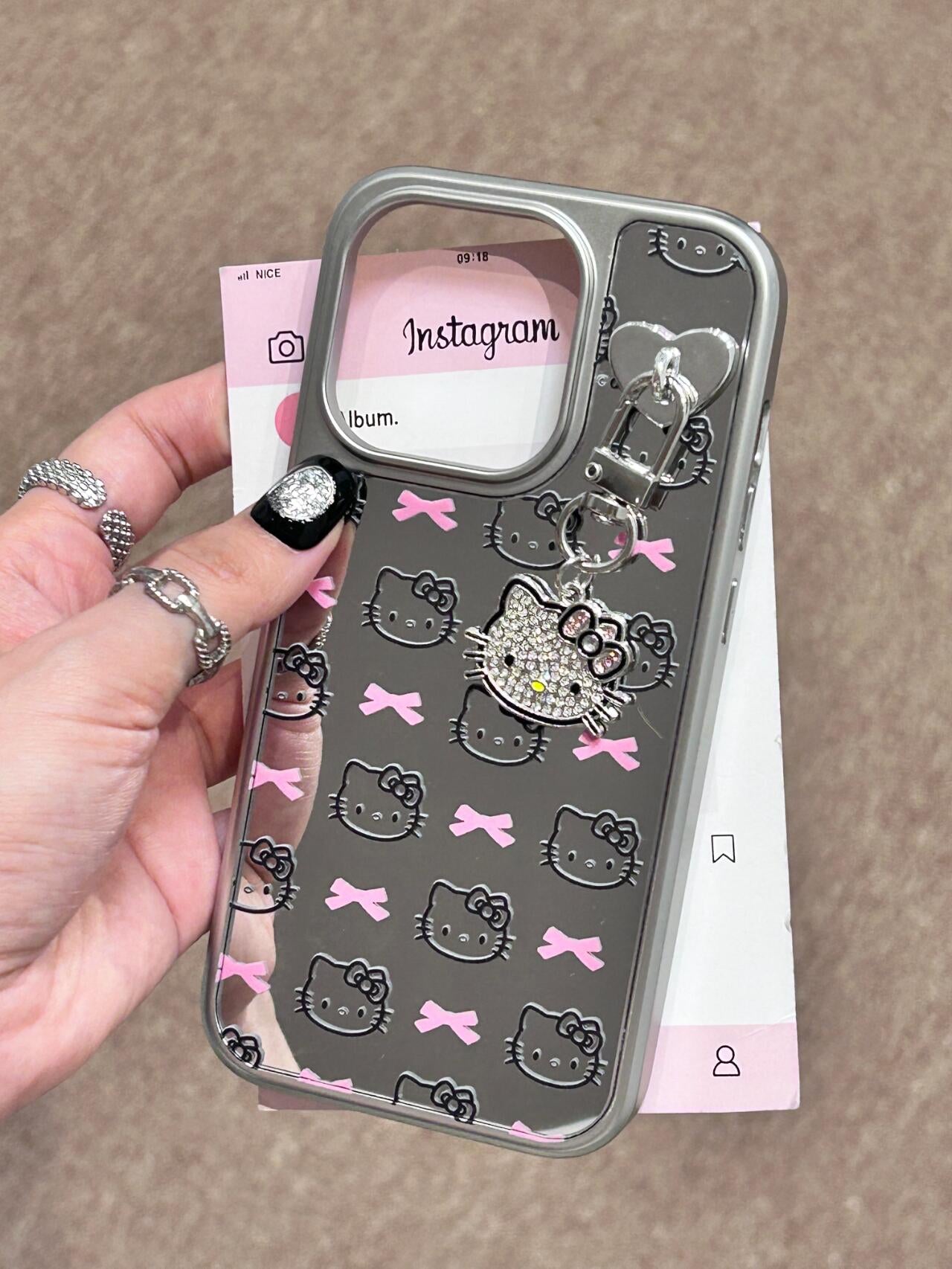 Hellokitty  Silver Pink Bow Mirror Case Cute Kawaii Phone Case #0037