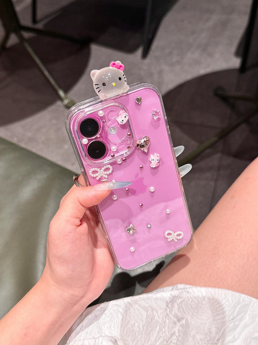 Hellokitty Hipper Glitter Handmade Rhinestones Clear Cute Kawaii Phone Case #0478