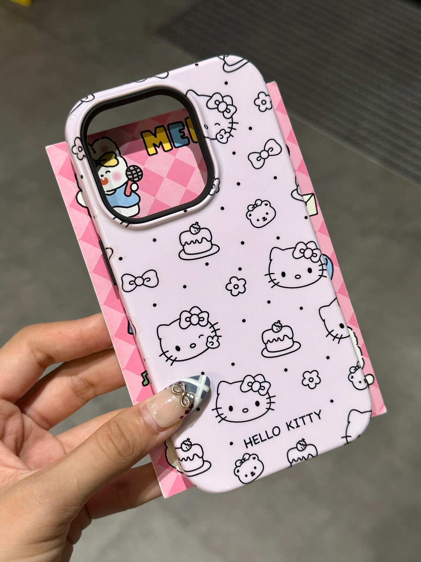 Hellokitty Purple Cute Kawaii Phone Case + Black Hellokitty Shaped Stand Holder / Phone Grip #0178