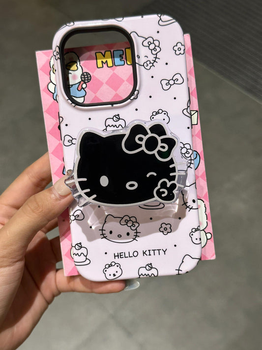 Hellokitty Purple Cute Kawaii Phone Case + Black Hellokitty Shaped Stand Holder / Phone Grip #0178