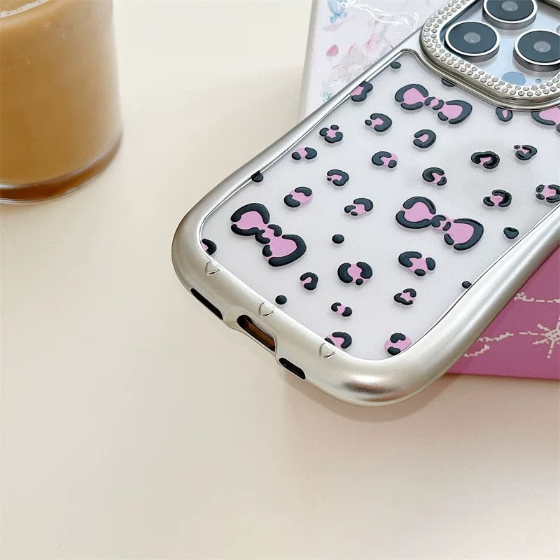 Cat Ear Lens With Rhinestones Purple Bowtie Clear Cute Kawaii Phone Case #0180