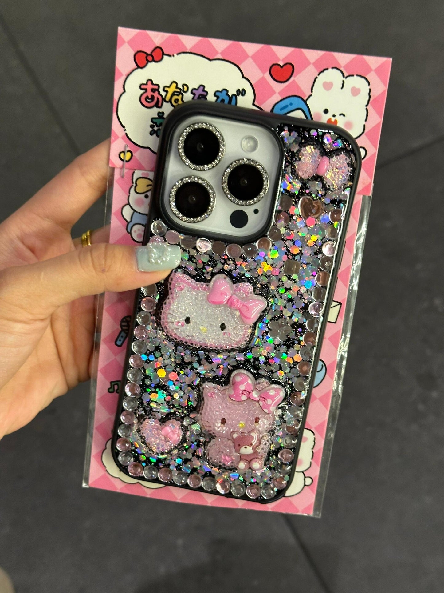 Hellokitty 3D Pattern Rhinestone Handmade Diamond Clear Phone Case #0051