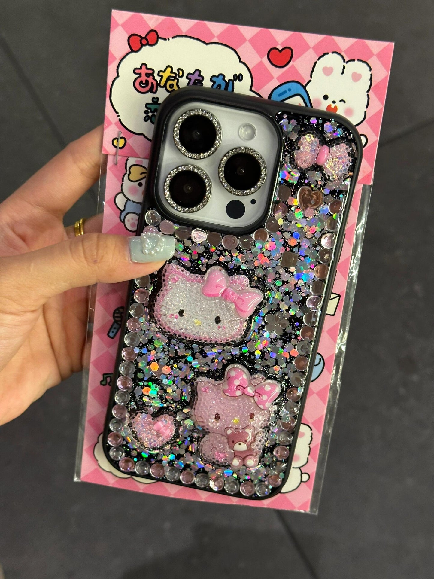 Hellokitty 3D Pattern Rhinestone Handmade Diamond Clear Phone Case #0051