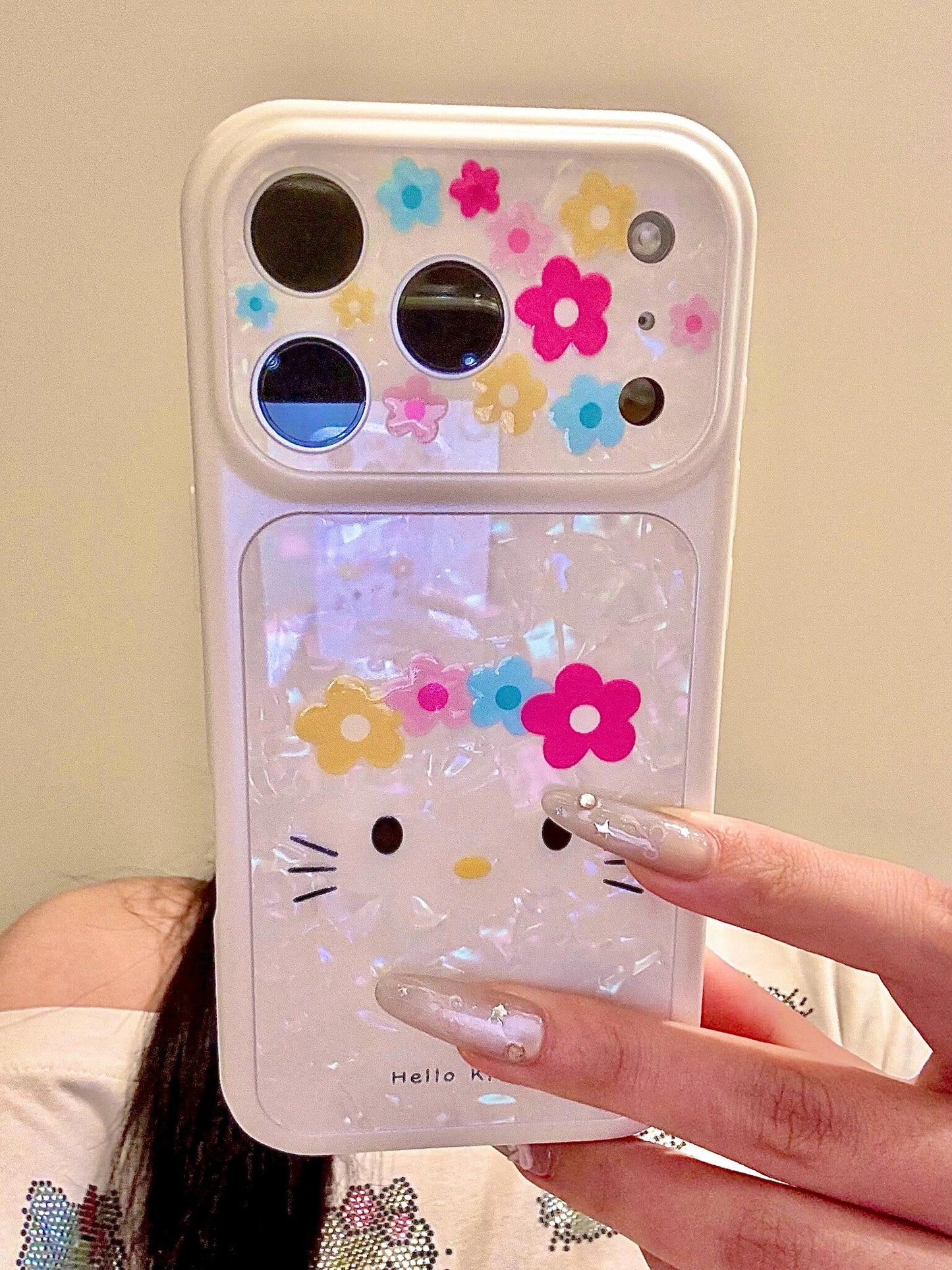 Hellokitty White Shell Texture Floral Cute Kawaii Phone Case #0599