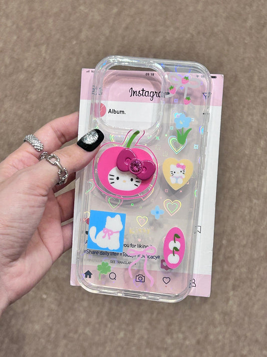 Hellokitty Apple 3D Bowtie Clear Holographic Subtle Heart Cute Kawaii Phone Case #0214