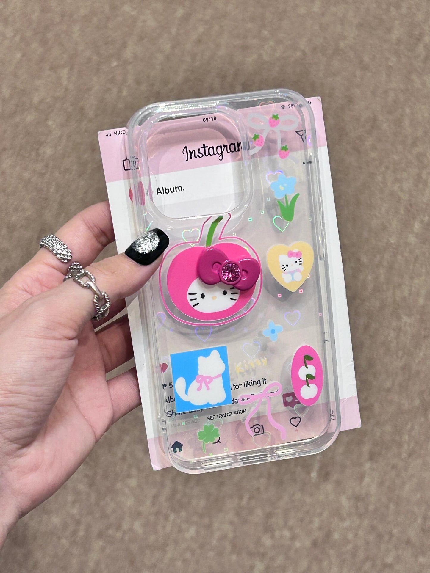 Hellokitty Apple 3D Bowtie Clear Holographic Subtle Heart Cute Kawaii Phone Case #0214