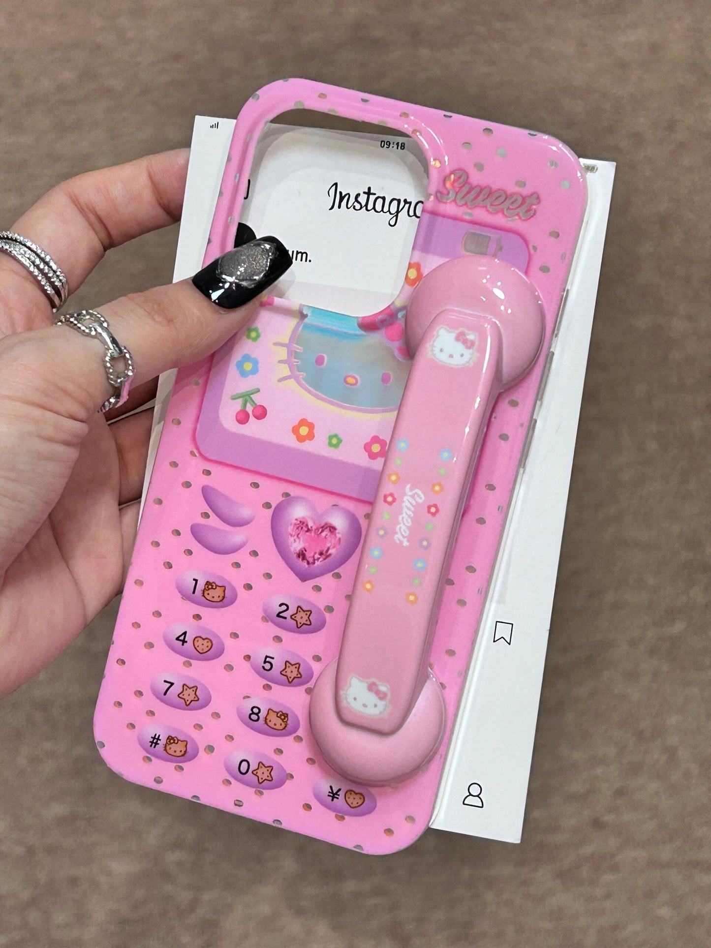 Hellokitty Pink Phone Key Pattern Phone Handle Cute Kawaii Phone Case  #0143