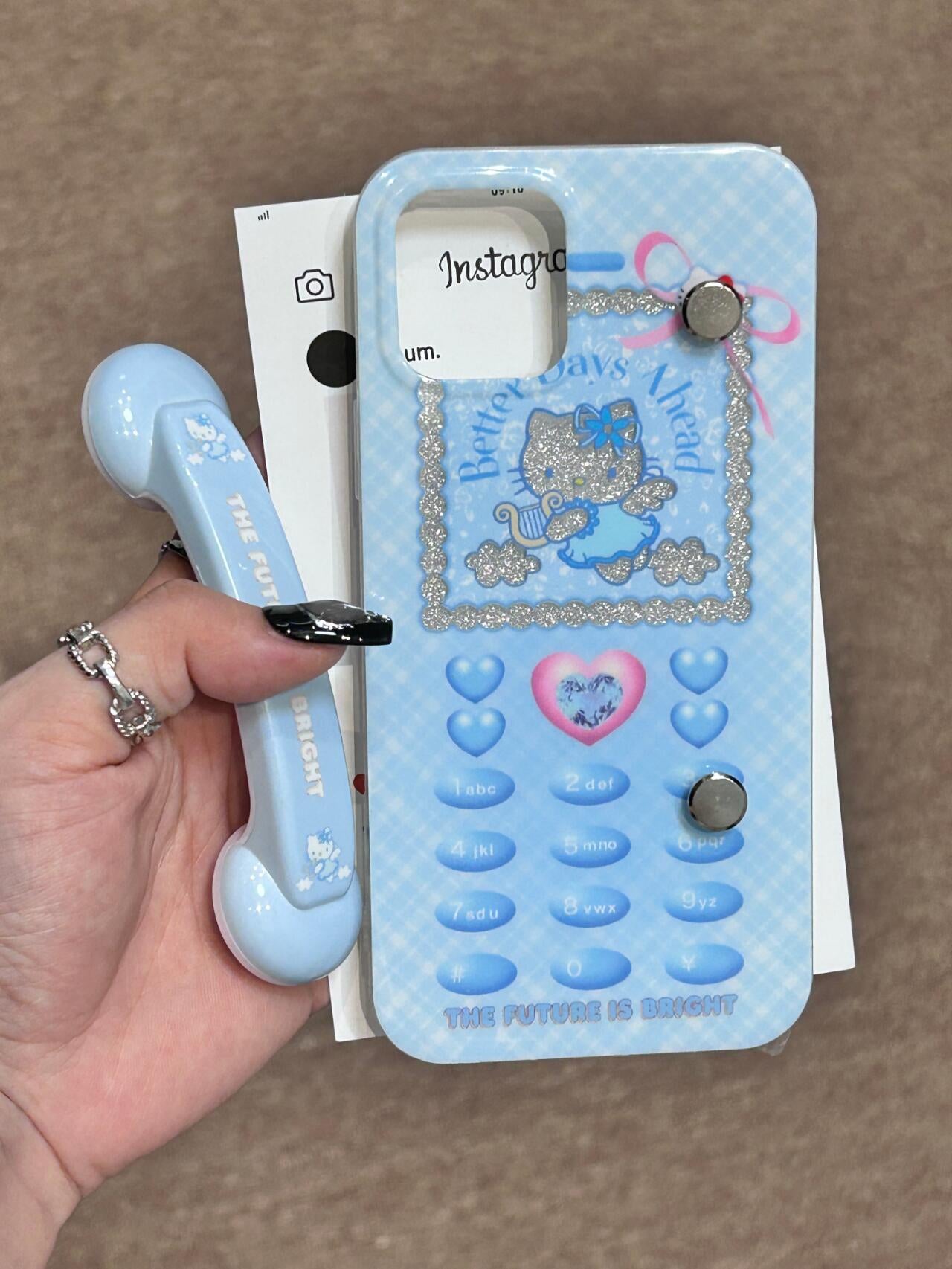 Hellokitty Blue Phone Key Pattern Phone Handle Cute Kawaii Phone Case  #0212