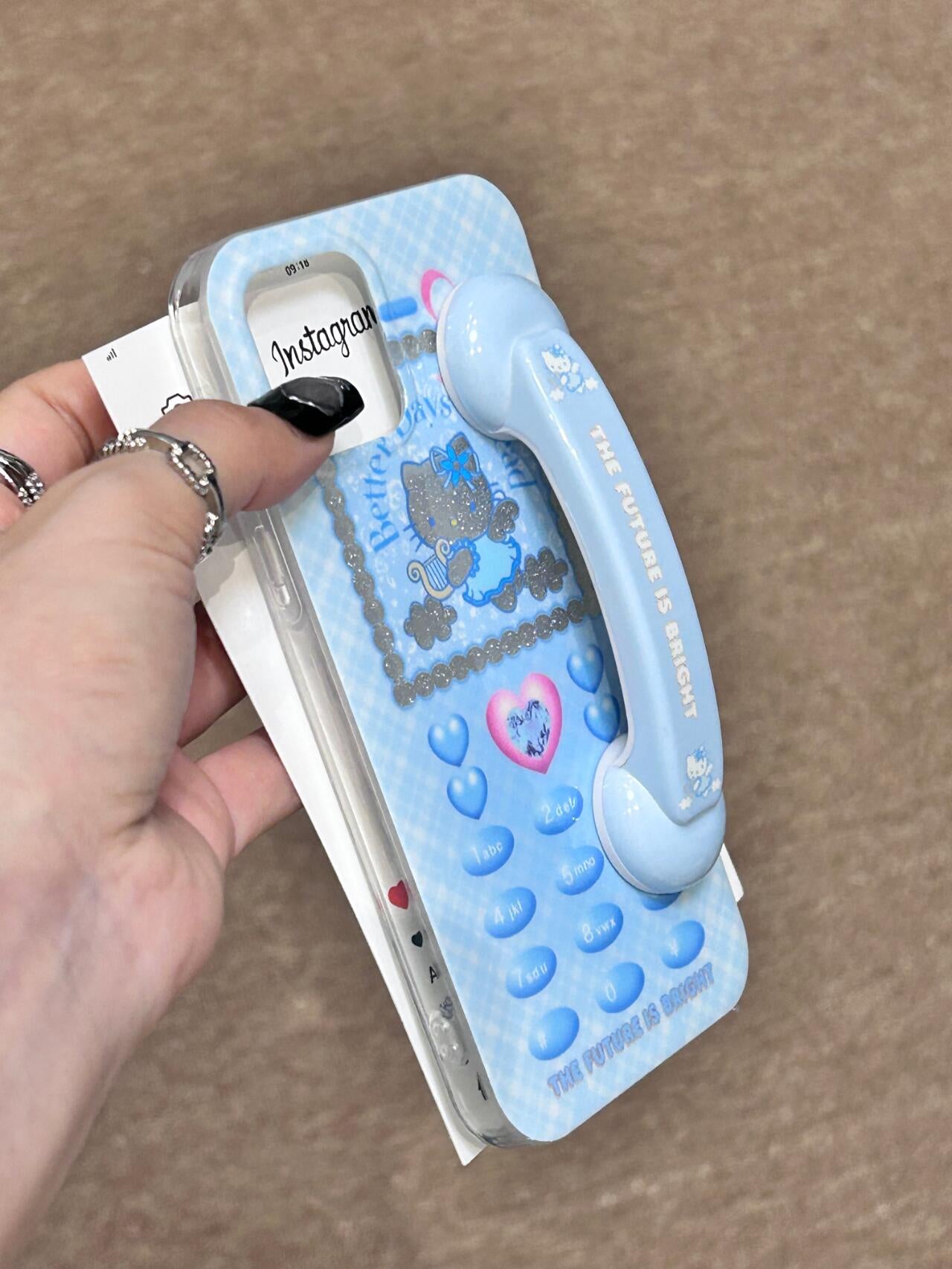 Hellokitty Blue Phone Key Pattern Phone Handle Cute Kawaii Phone Case  #0212