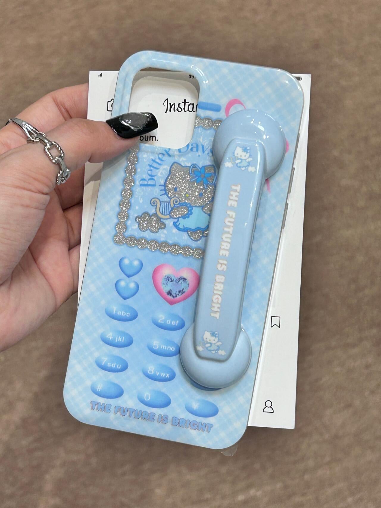 Hellokitty Blue Phone Key Pattern Phone Handle Cute Kawaii Phone Case  #0212