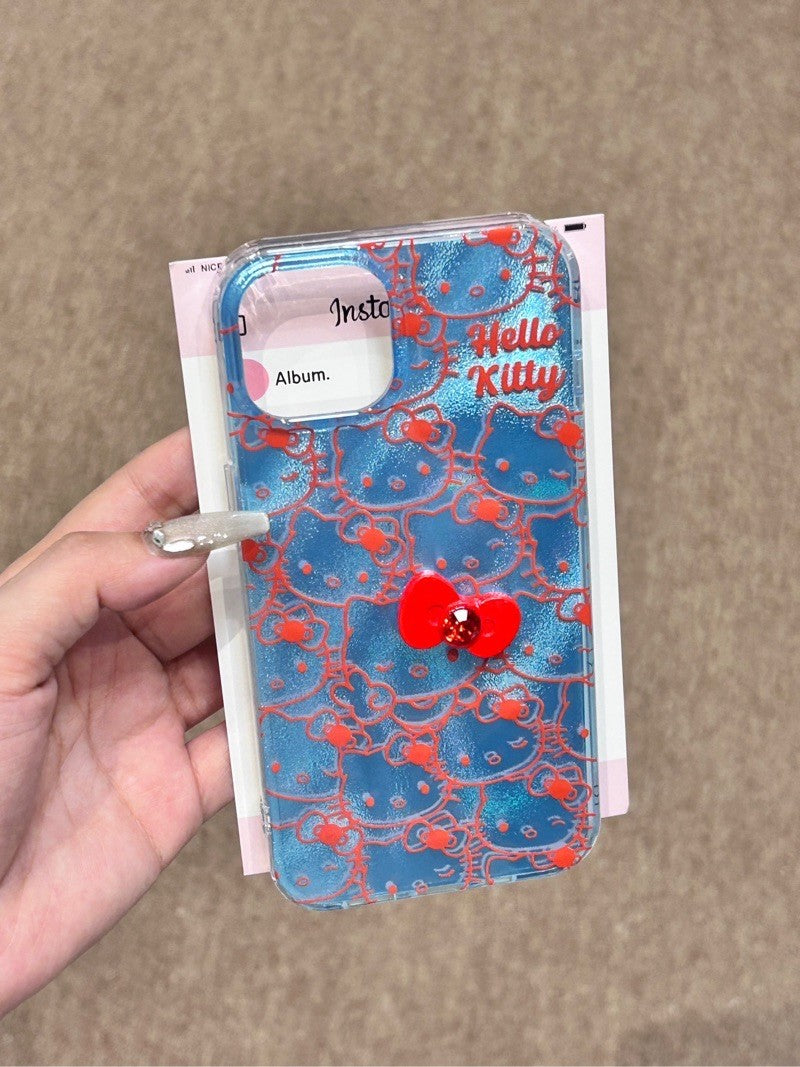 Hellokitty 3D Red Bowtie Blue Glitter Cute Kawaii Phone Case #0204