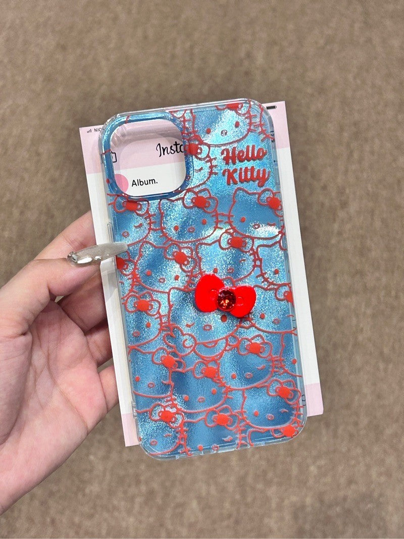 Hellokitty 3D Red Bowtie Blue Glitter Cute Kawaii Phone Case #0204