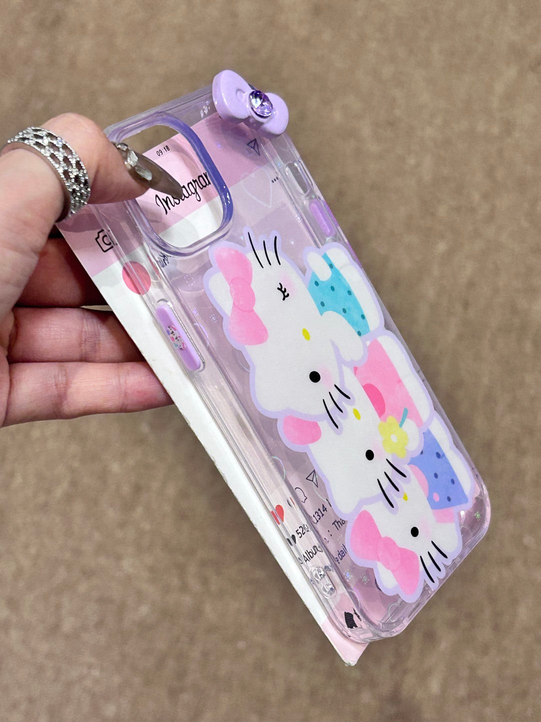 Hellokitty Three Sisters Clear Holographic Subtle Heart Cute Kawaii Phone Case #0203