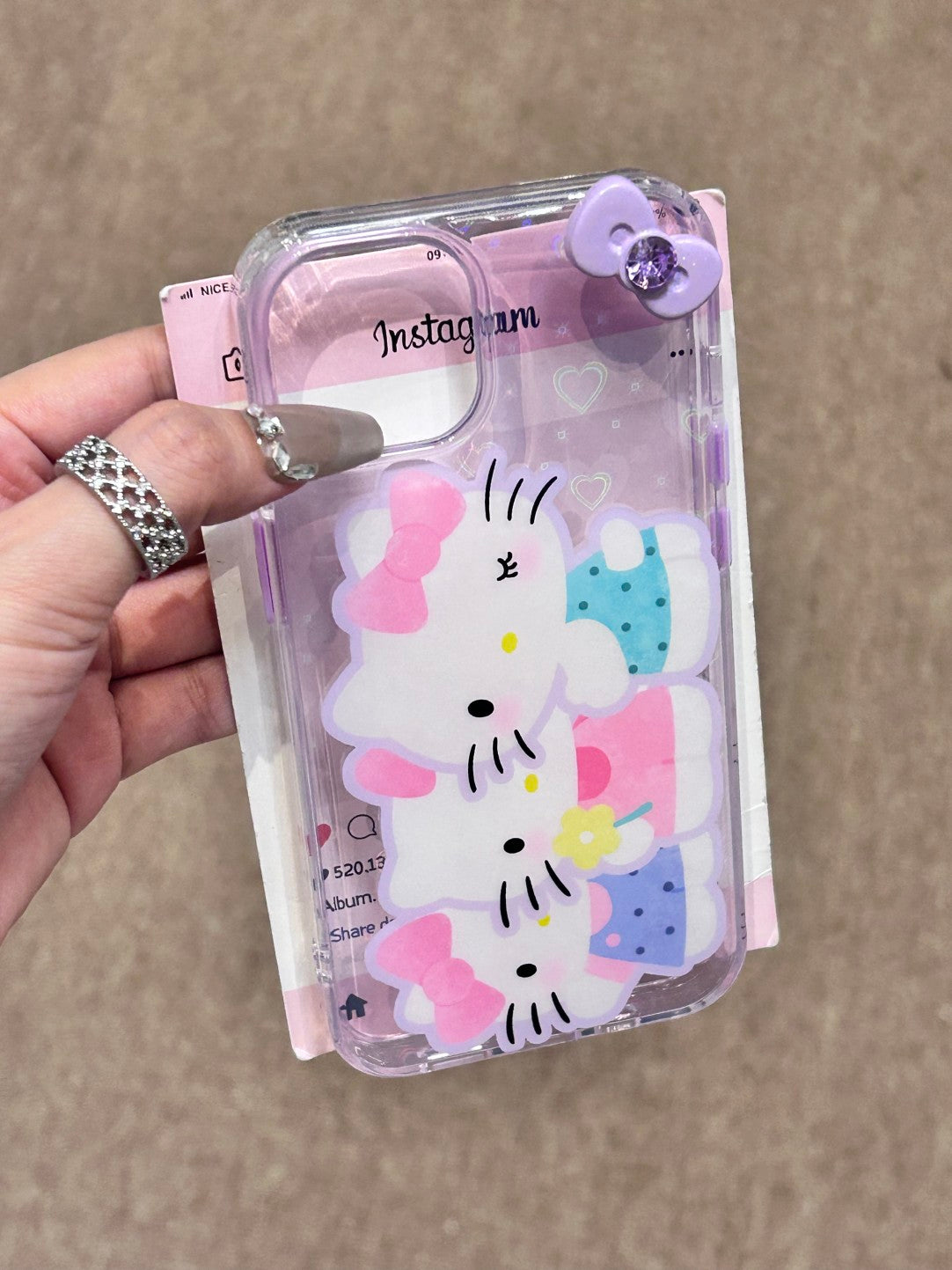 Hellokitty Three Sisters Clear Holographic Subtle Heart Cute Kawaii Phone Case #0203