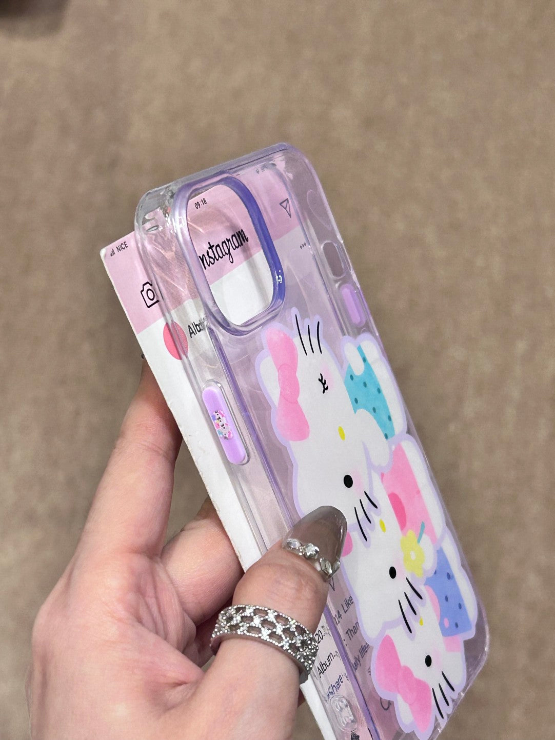 Hellokitty Three Sisters Clear Holographic Subtle Heart Cute Kawaii Phone Case #0203