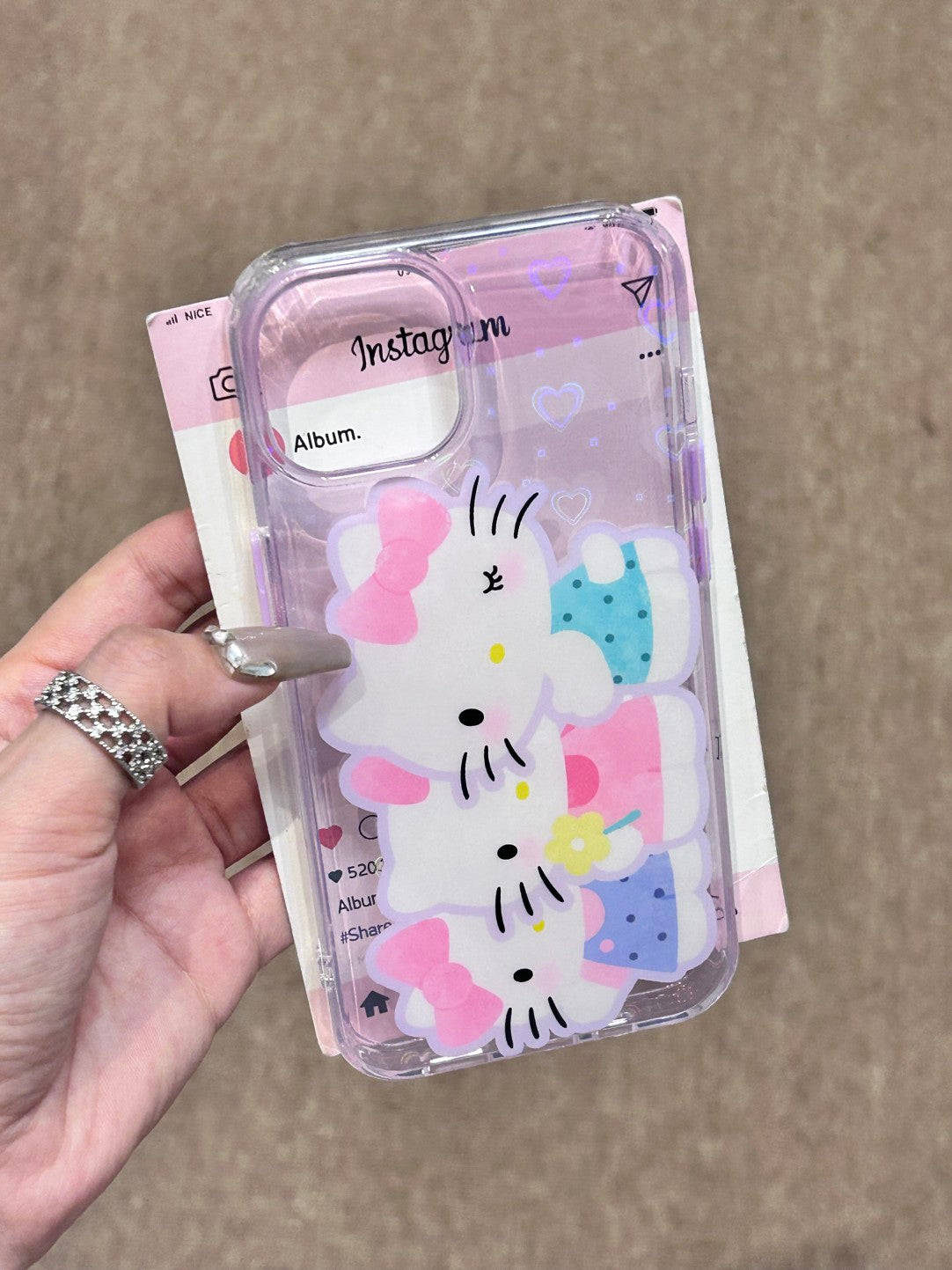 Hellokitty Three Sisters Clear Holographic Subtle Heart Cute Kawaii Phone Case #0203