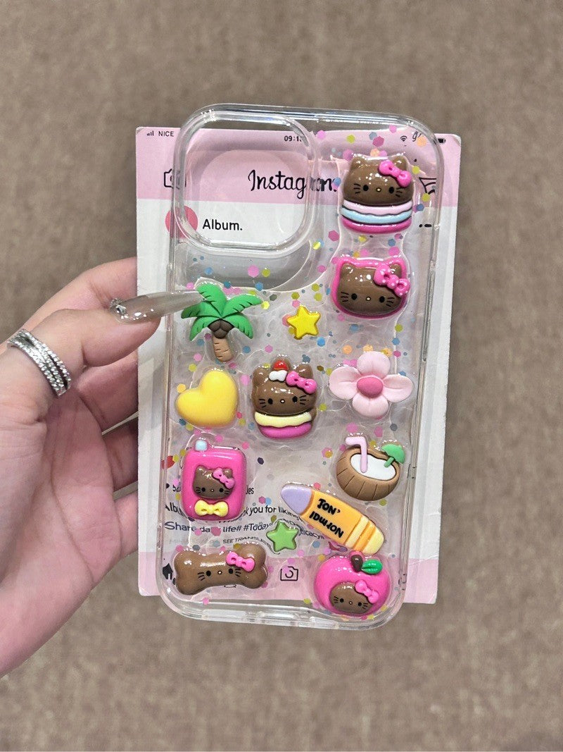 Tan Hellokitty Handmade Clear Cute Kawaii Phone Case #0122