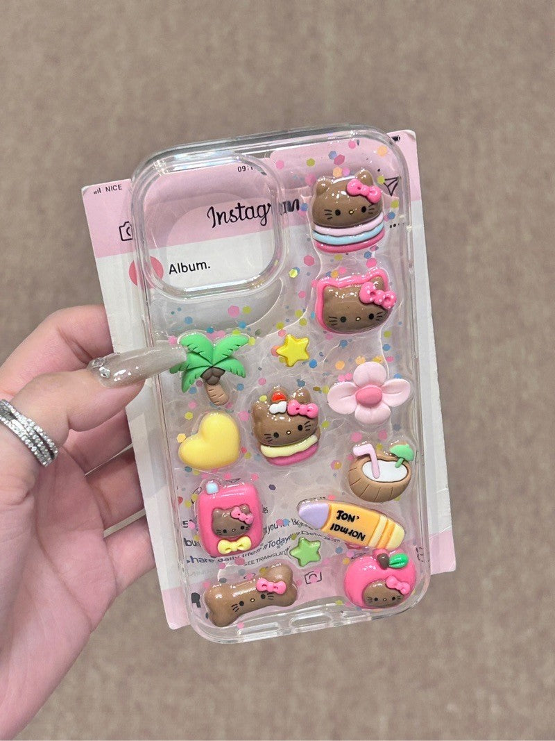 Tan Hellokitty Handmade Clear Cute Kawaii Phone Case #0122