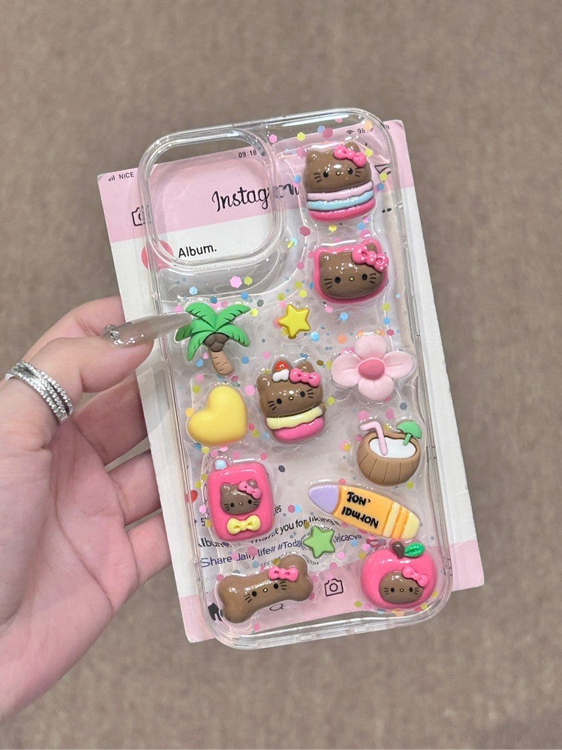 Tan Hellokitty Handmade Clear Cute Kawaii Phone Case #0122