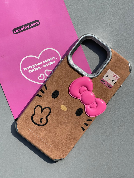 Hellokitty Suede Brown Pink Bow Cute Kawaii Phone Case #0311