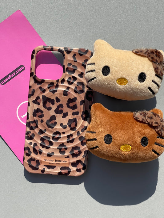 Hellokitty Leopard Cute Kawaii MagSafe Case + Plush MagSafe Stand Holder / Phone Grip #0313