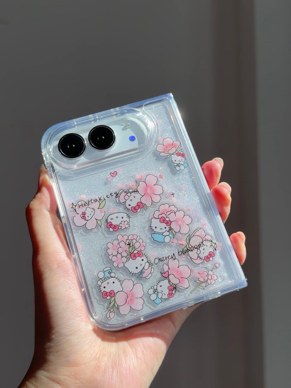 Hellokitty Flowers Bling Glitter Liquid Quicksand Clear iPhone Duo Case #0709