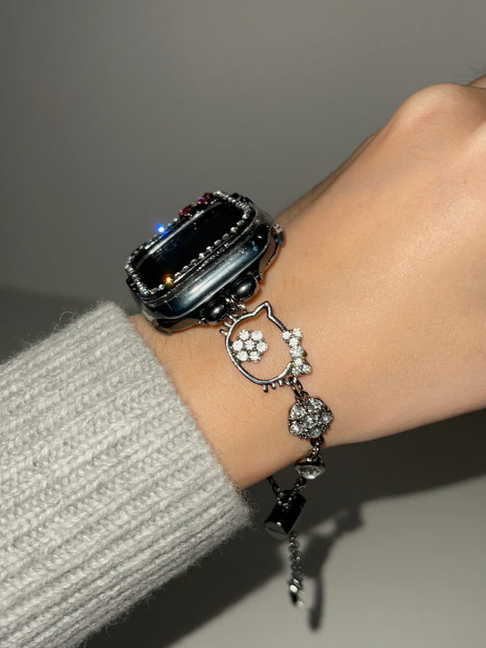 Hellokitty Apple Watch Band Adjustable Rhinestone Bracelet Jewelry Metal Strap Bands  for iWatch Series wb#0005