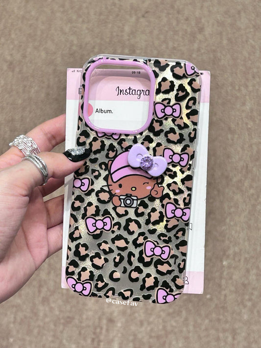 Hellokitty Purple Leopard-print 3D Bowtie Cute Kawaii Phone Case #0085