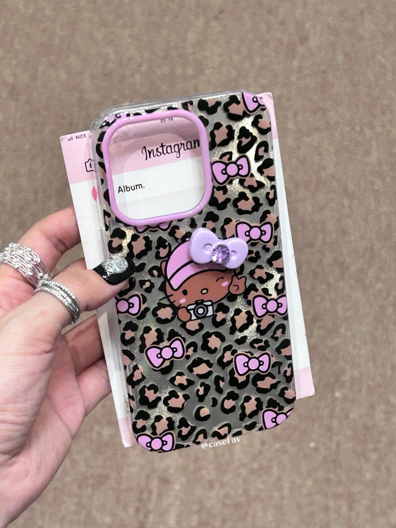 Hellokitty Purple Leopard-print 3D Bowtie Cute Kawaii Phone Case #0085