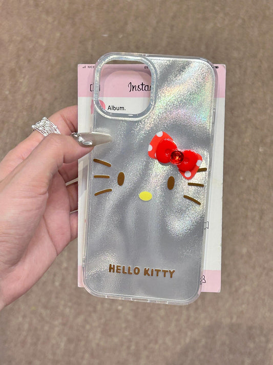 Hellokitty Silver 3D Red Bow Clear Cute Kawaii Phone Case #0054