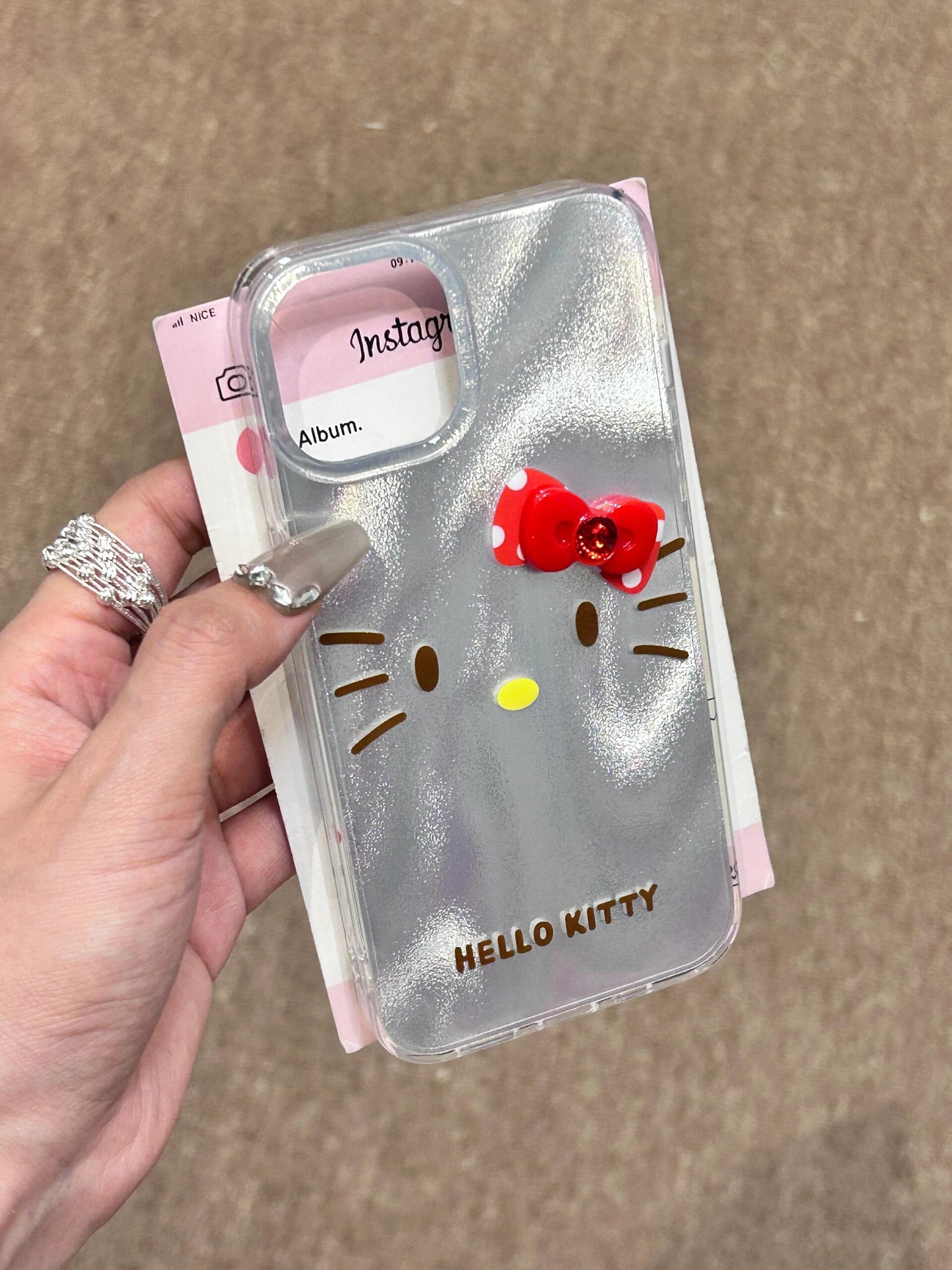 Hellokitty Silver 3D Red Bow Clear Cute Kawaii Phone Case #0054