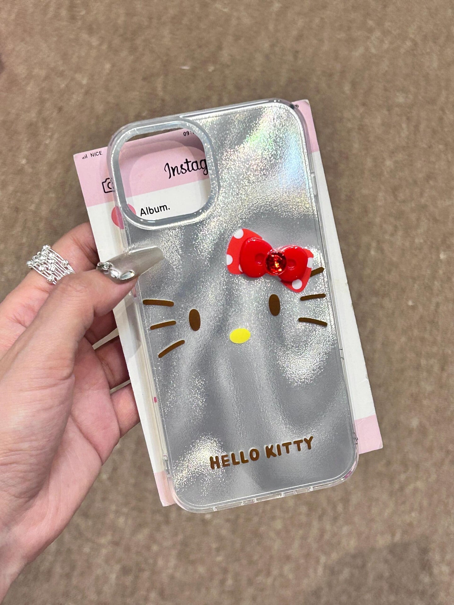 Hellokitty Silver 3D Red Bow Clear Cute Kawaii Phone Case #0054