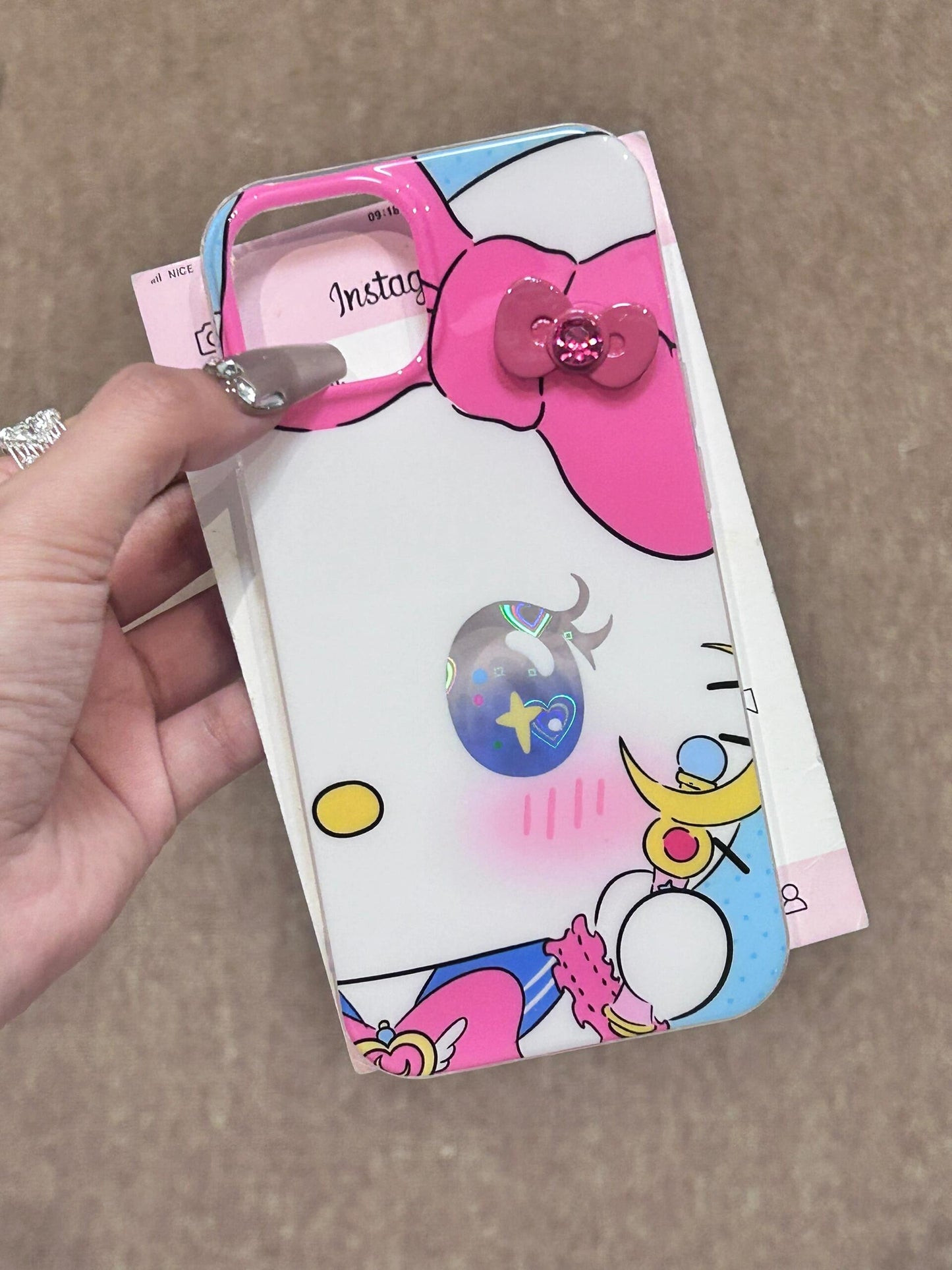 Hellokitty Sailor Moon Pink 3D Bow Laser Cute Kawaii Phone Case #0057