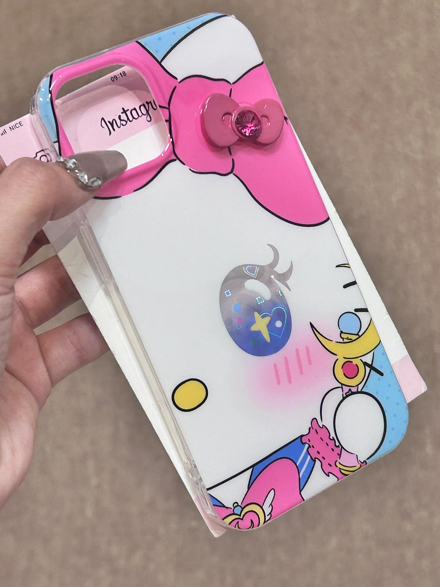 Hellokitty Sailor Moon Pink 3D Bow Laser Cute Kawaii Phone Case #0057